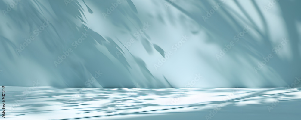 Obraz premium Minimalistic advertising background with soft shadows from trees and leaves, delicate, light color