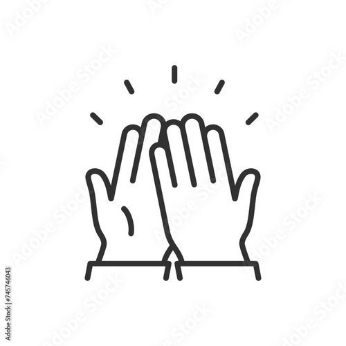 High five, linear icon. Clapping . A hand claps against a hand. Line with editable stroke