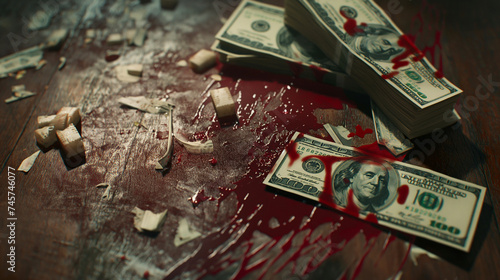 Money covered in blood