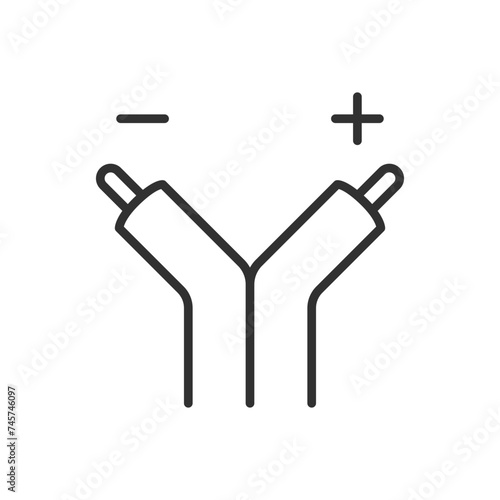 Wire, linear icon. Cable with positive and negative phase. Line with editable stroke