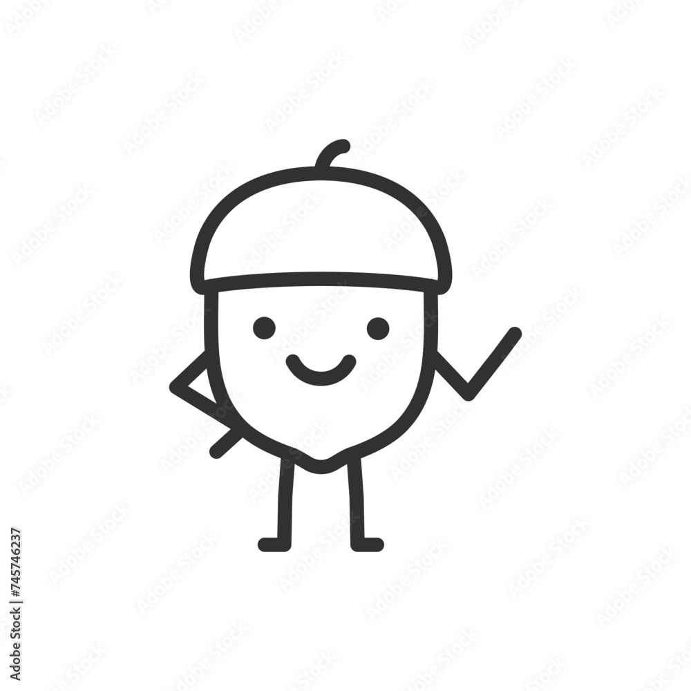 Nut character, linear icon. Acorn. Fun cartoon character. Line with editable stroke Nut character, linear icon. Acorn. Fun cartoon character. Line with editable stroke
