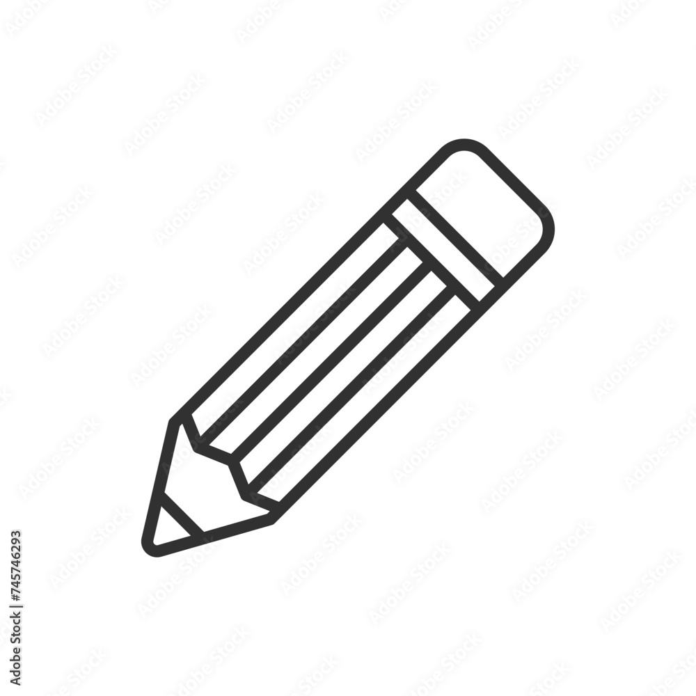 Pencil with eraser, linear icon. Line with editable stroke Pencil with eraser, linear icon. Line with editable stroke