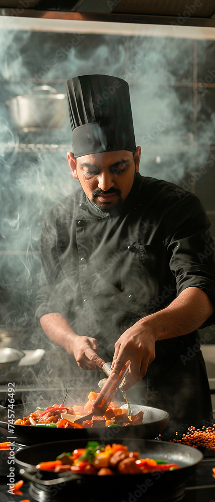 indian cook, chef cooking in kitchen indian cook, chef cooking in kitchen