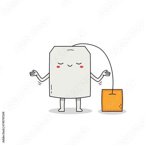 Cute teabag sachet cartoon character indifference attitude doodle