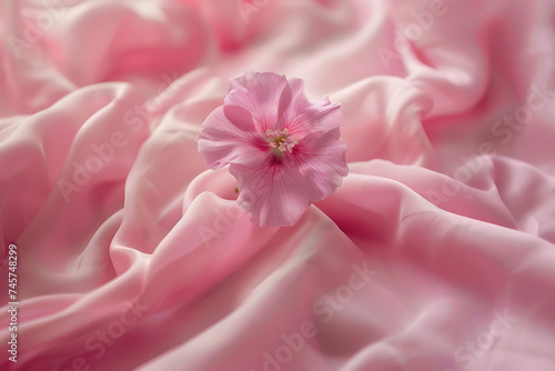 one pink flower on the top of a pink soft background 