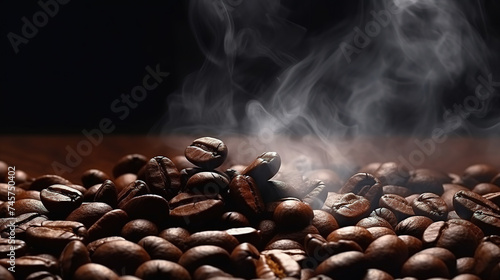 wallpaper of a Aromatic roasted coffee beans and steam, closeup, food advertising