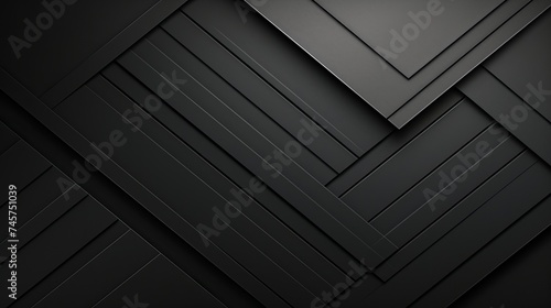 Dark graphite grey abstract textured geometric stepped background with fly rectangle paper sheets, stripe with corner, lines in hard light, black shadows in luxury business style for design, top view