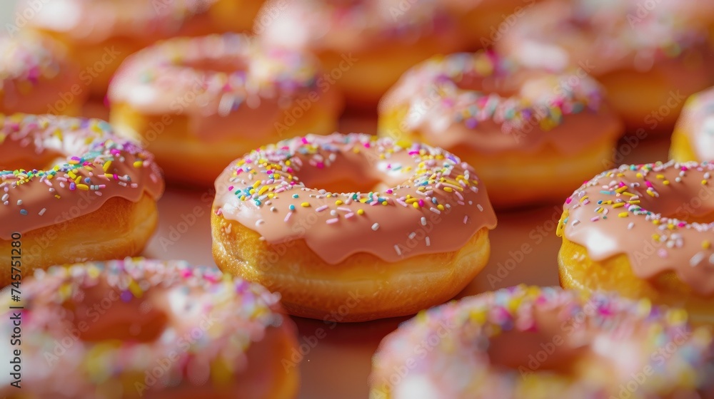 Sugar-glazed sweet donuts texture background. Generative AI Sugar-glazed sweet donuts texture background. Generative AI