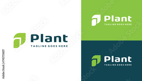 Initial Letter P Plant For Vegan Herbal Fresh Natural Nutrition Logo Design