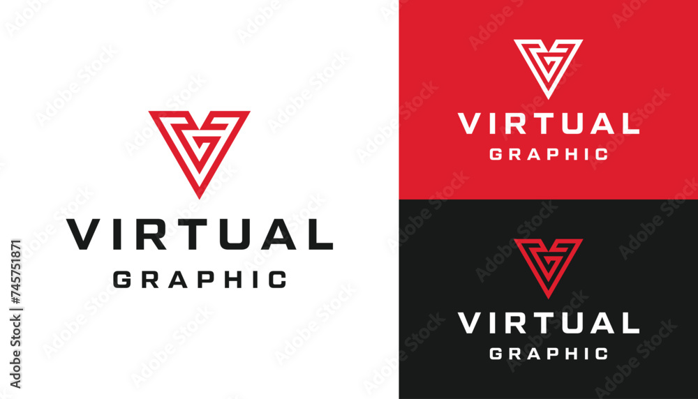 Initial Letters VG G V GV with Geometric Triangle Shape Logo Design Initial Letters VG G V GV with Geometric Triangle Shape Logo Design