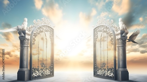 The gates of heaven that wait after death White clouds photo