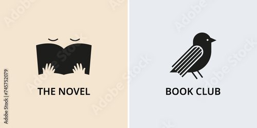 Minimalist Book, reading and writing logo. Minimal modern style book symbols and icons