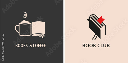 Minimalist Book, reading and writing logo. Minimal modern style book symbols and icons