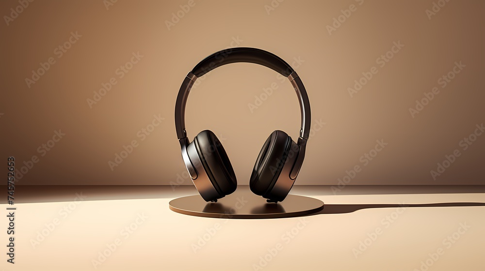 An elegant set of wireless headphones, casting a shadow on a minimalist surface. An elegant set of wireless headphones, casting a shadow on a minimalist surface.