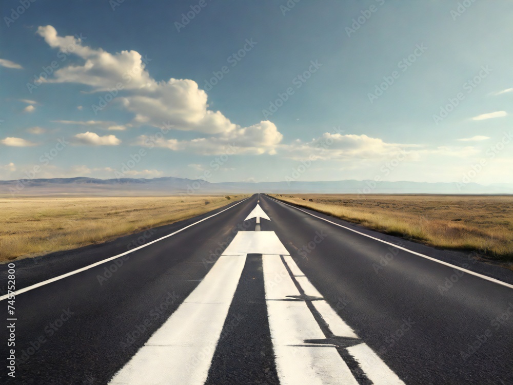 Fototapeta premium view of a straight or forward road. landscape for poster, banner, social media, web. generative AI