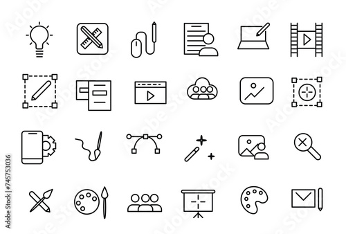 Set of thin line icons of graphic design. Simple linear icons in a modern style flat, Creative Process.