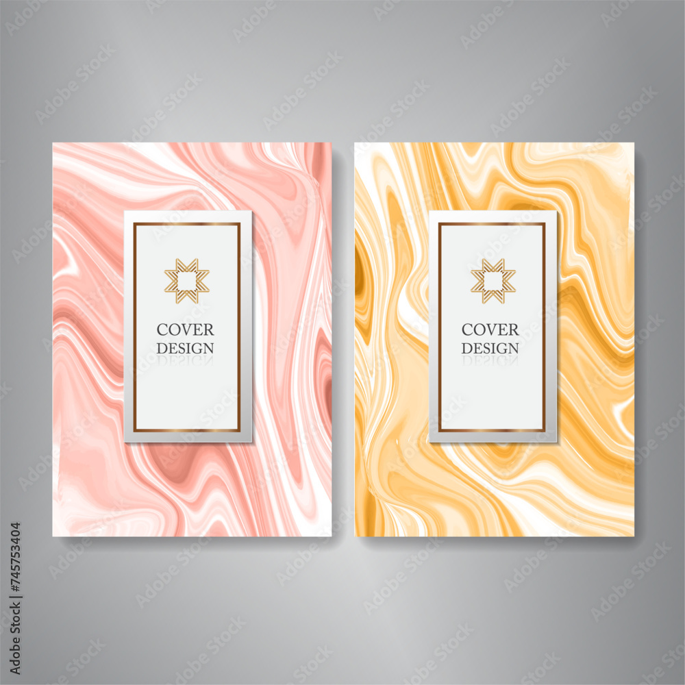 Elegant cover designs featuring pink and golden marble textures with a luxurious feel, perfect for stylish presentations and documents.