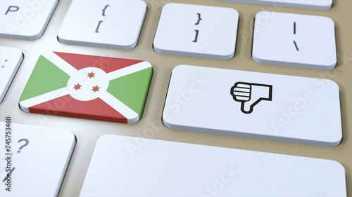 Burundi Flag and No or Thumbs Down Button. 3D Illustration photo