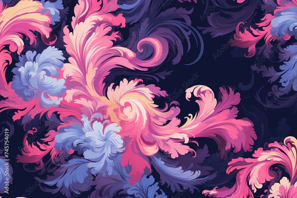 Rococo style synthwave colour pallette seamless pattern
