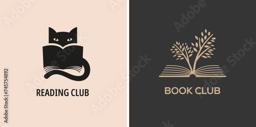 Minimalist Book, reading and writing logo. Minimal modern style book symbols and icons