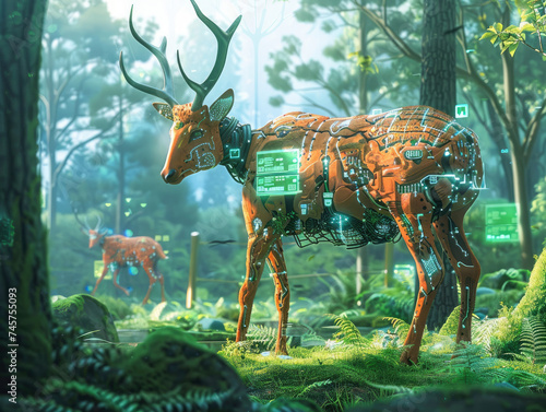Cybernetic wildlife sanctuary where augmented animals roam free showcasing the harmony of nature and machine