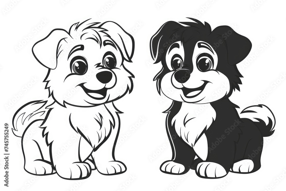 Fototapeta premium Cute dog outline illustration, coloring page for kids