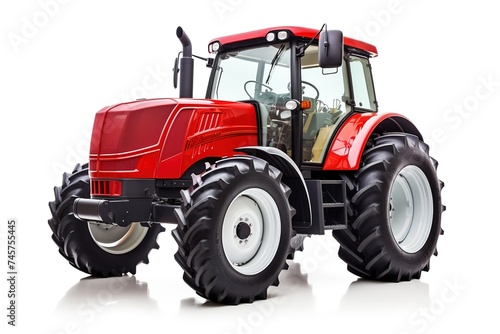 Red tractor  a vital piece of farm equipment for agriculture tasks and productivity  isolated on a white background