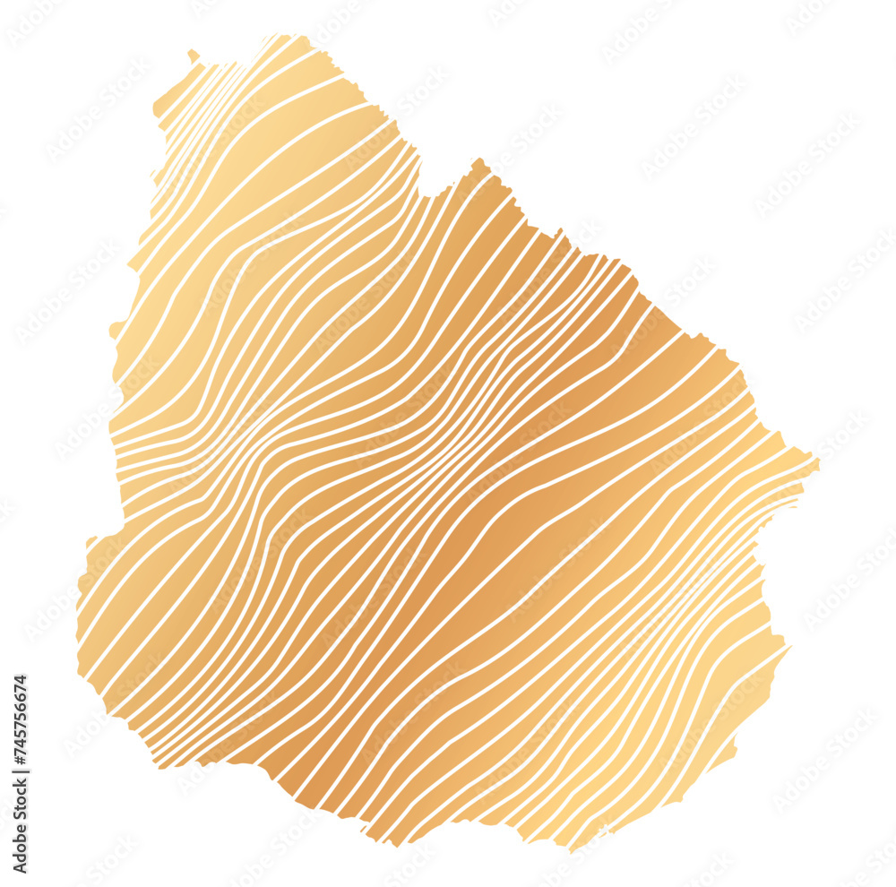 abstract map of Uruguay - vector illustration of striped gold colored map abstract map of Uruguay - vector illustration of striped gold colored map