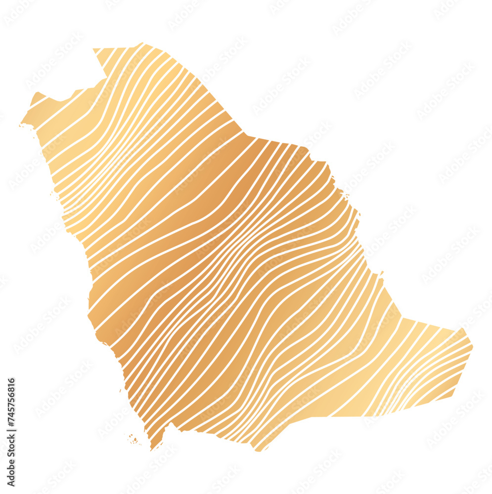 abstract map of Saudi Arabia - vector illustration of striped gold colored map abstract map of Saudi Arabia - vector illustration of striped gold colored map