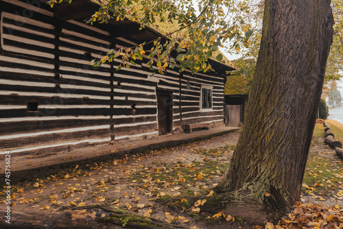 Traditional log house roubenka, in Czech village