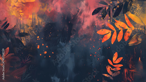 Colorful background with leaves and plants