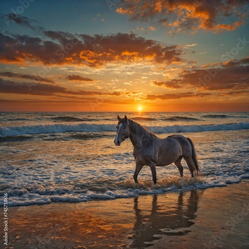 horse at sunset © EVGENII