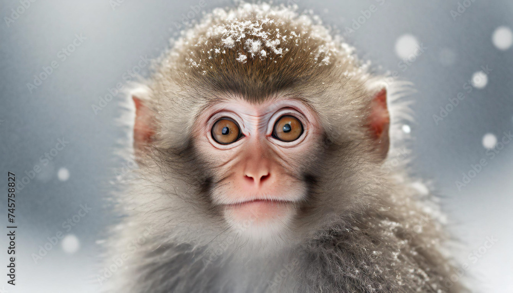 Naklejka premium 雪の中の猿の子供,Generative AI AI画像