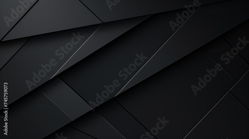 Minimalistic black dynamic background with diagonal lines, abstract dark geometric shape from paper with soft shadows background, top view, flat lay