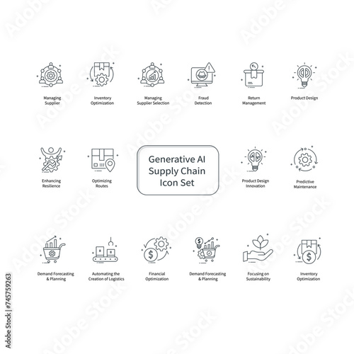 AI Supply Chain Management Vector Icon Design Set