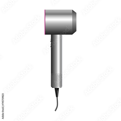 Realistic hairdryer for hairdresser salon, barbershop or home usage.3d vector illustration. Dyson hairdryer..