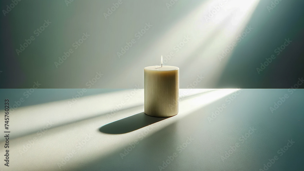 minimalist ad template for a scented candle, showcasing the candle placed on a pristine white table minimalist ad template for a scented candle, showcasing the candle placed on a pristine white table