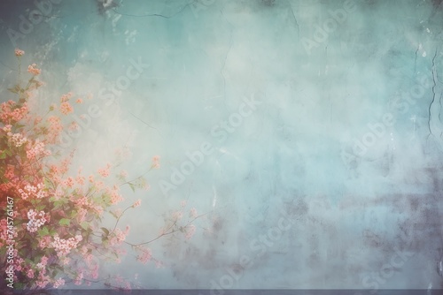 retro background with small summer colorful flowers in vintage style with free space for various inscriptions. antique wall with scuffs in shabby chic style. summer spring laconic natural background