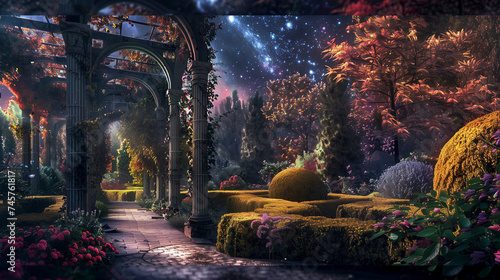 Enchanted Celestial Gardens Picture a magical realm with vibrant flora under a celestial sky. Perfect for diverse projects