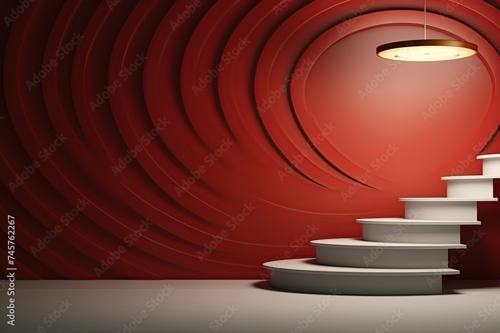 Obraz premium podium ,background retro minimalism groovy , retro lights shades , stark spiral ,Old shabby Wall copy space --ar 3:2 --stylize 50 Job ID: 6fcd3572-cbf6-4aeb-9244-7406ff15f6d6