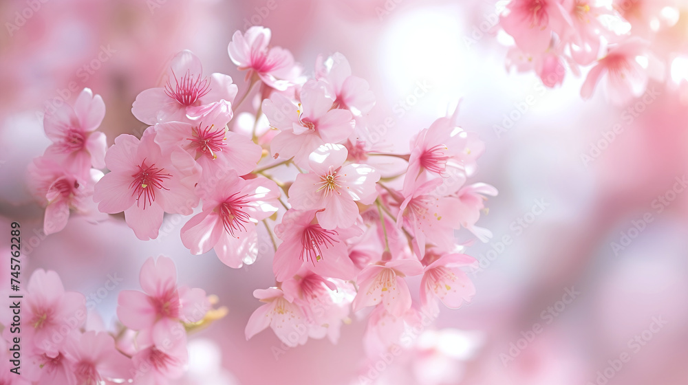 Beautiful Pink Cherry Blossom Branches in Full Bloom with Soft Focus Background Perfect for Spring Floral Design Wallpaper or Greeting Card