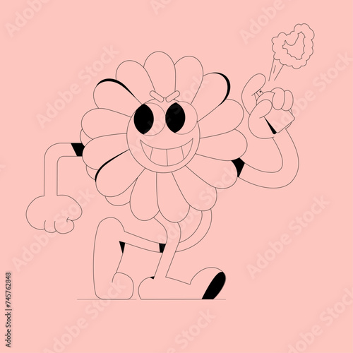 cartoon sticker with funny comic characters, gloved hands. Modern illustration with cute comic character. Hand drawn doodles of comic character. 