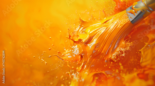 Abstract orange paint splash captured in motion, vibrant energy, fluid art dynamics, high-resolution