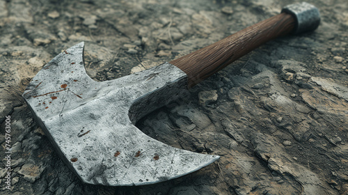 Rustic Axe on Weathered Ground Outdoor Tools and Equipment 
