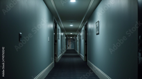 Sinister hotel corridor. Copy Space