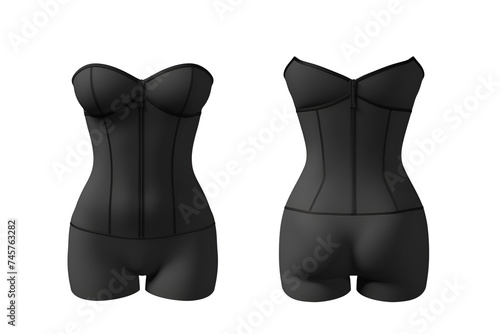 Fashion black slimming, corrective underwear, corset and shapewear, mock up on white background. Space for design, print and showcasing. Generate Ai
