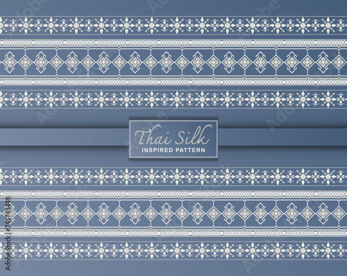 Seamless pattern background. Inspired by traditional Northern Thai silk pattern. Colored in Bluish Grey and Silver