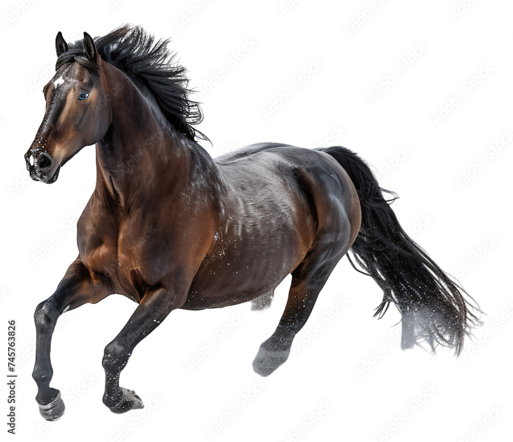 Obraz premium A majestic horse is running across a white landscape.