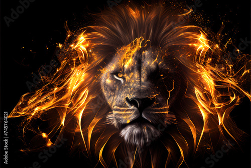 Fire lion backdrop. AI generated photo