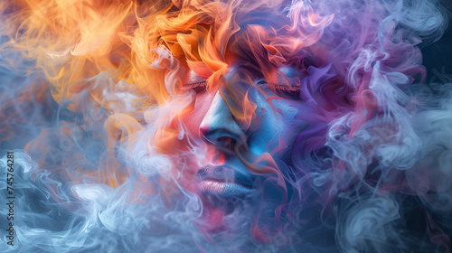 Surreal Portrait of Person with Colorful Smoke and Flames Abstract Art 